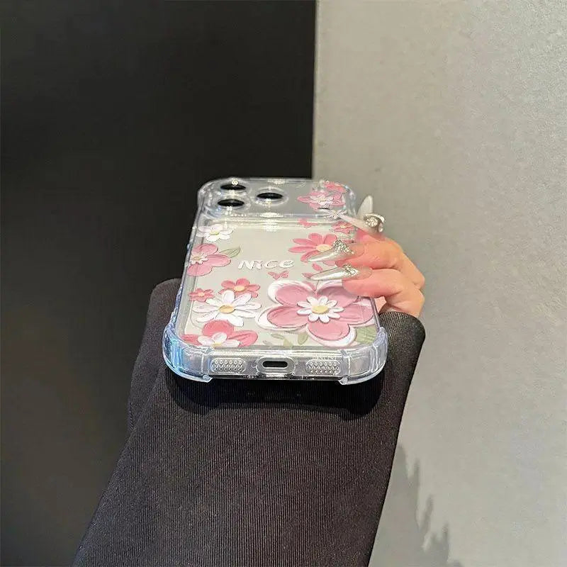 Full Screen Flower Pattern Phone Case for Iphone 17 Air 16 E 15 14 13 12 Pro Max plus 11 Transparent Non-Yellowing Cover with Airbag Shockproof Soft Silicone Casing