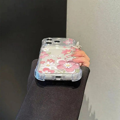 Full Screen Flower Pattern Phone Case for Iphone 17 Air 16 E 15 14 13 12 Pro Max plus 11 Transparent Non-Yellowing Cover with Airbag Shockproof Soft Silicone Casing