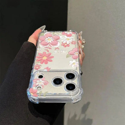 Full Screen Flower Pattern Phone Case for Iphone 17 Air 16 E 15 14 13 12 Pro Max plus 11 Transparent Non-Yellowing Cover with Airbag Shockproof Soft Silicone Casing