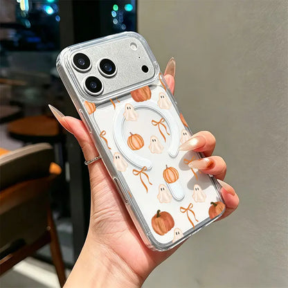 Transparent Shockproof TPU PC Blend Full Cover Ghost Pumpkin Orange Bow Watercolor Phone Case, Soft Fall Halloween Pattern, Cute Autumn Gift, Compatible with Ios Iphone 17-11 Series, 17 Pro Max, Plus, Pro Max