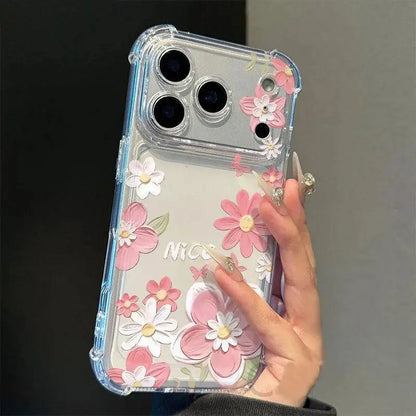Full Screen Flower Pattern Phone Case for Iphone 17 Air 16 E 15 14 13 12 Pro Max plus 11 Transparent Non-Yellowing Cover with Airbag Shockproof Soft Silicone Casing