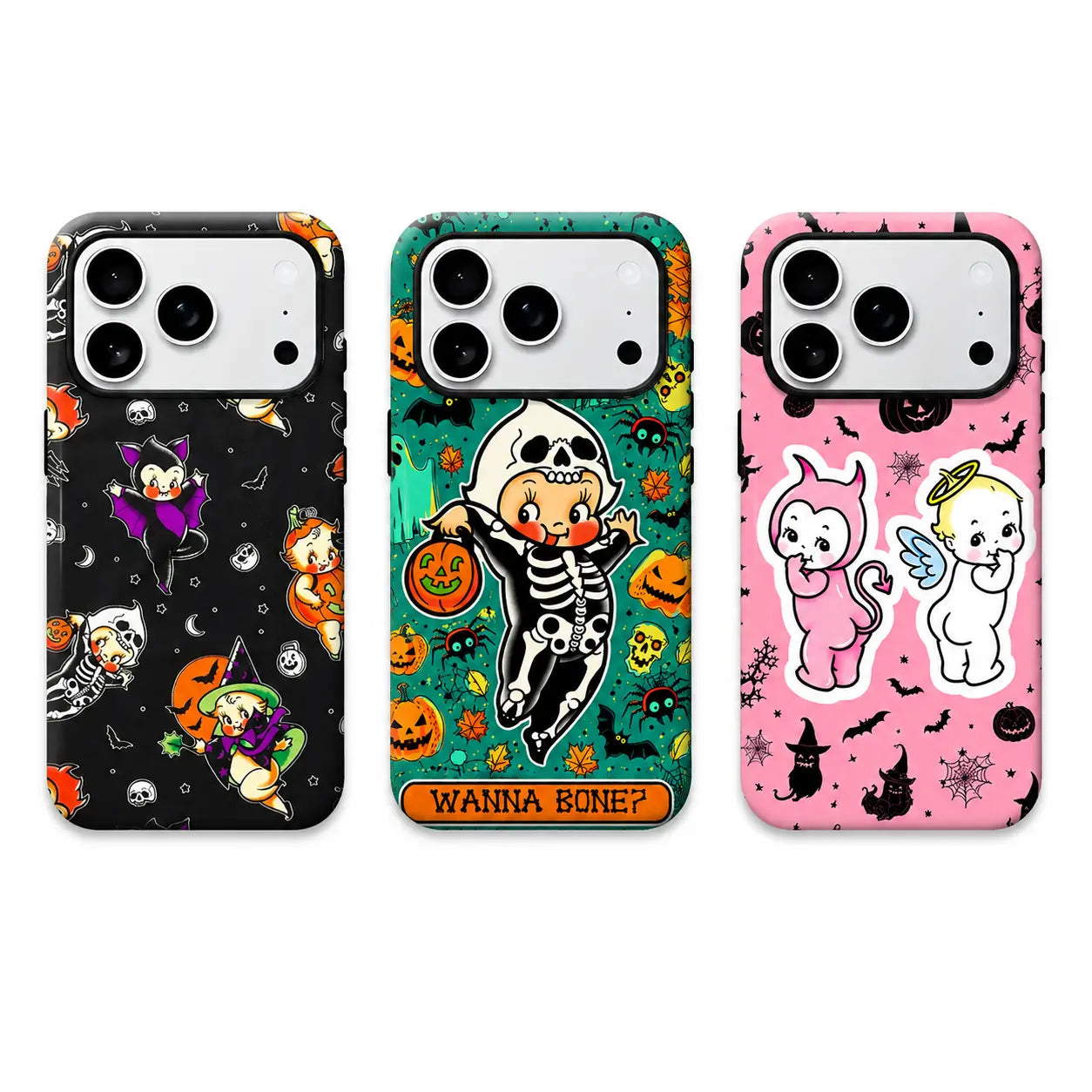 Kewpie Spooky Kitsch Halloween Toddler Phone Case Phone Case - Shock-Proof, Lightweight, Multi-Model Protection Cover Casing with Handle, Cellphone Casing Accessory for Iphone 11-17, Samsung S22-S26 (Check Sizes)